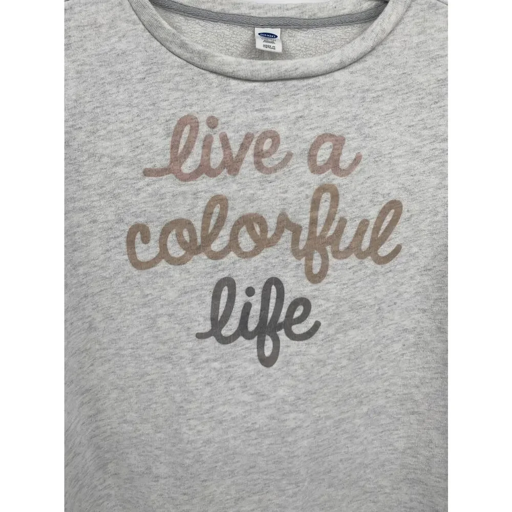 Old Navy Live A Colorful Life Statement Tee Gray Girl's Size Large 10-12